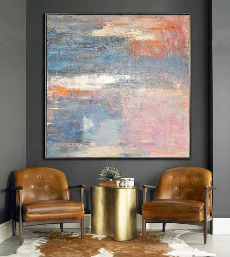 Large Modern Abstract Painting,Oversized Contemporary Art,Original Art Acrylic Painting,Pink,Blue,Orange,Beige.etc